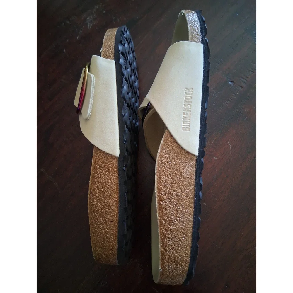 Birkenstock Madrid Big Buckle Sandals 42 Cream Leather Iridescent Rainbow buckle - Picture 4 of 8